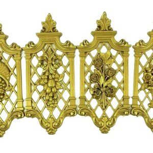 Vintage Dart Syroco 1971 Gold Plastic Wall Plaques Set Of 4 Floral Fruit 14x6